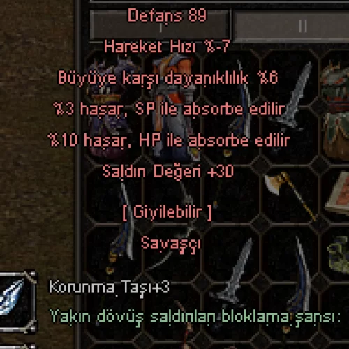  +7 ÖLMCÜL PALKA 30 STR 10 HP ABORBE 3 SP ABORBE 6 BÜYÜ SAVUNMASI